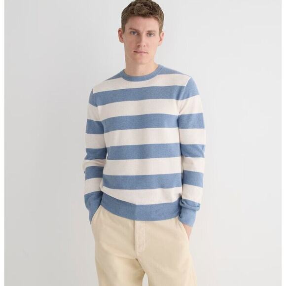 J. Crew Other - New! J. Crew Blue/White Cotton Piqué-Stitch Crewneck Sweater Large